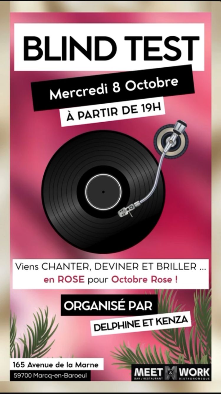 BLIND TEST CHAQUE MERCREDI À 19H AU MEET AND WORK le mer. 08 oct. 2025 à 19h00