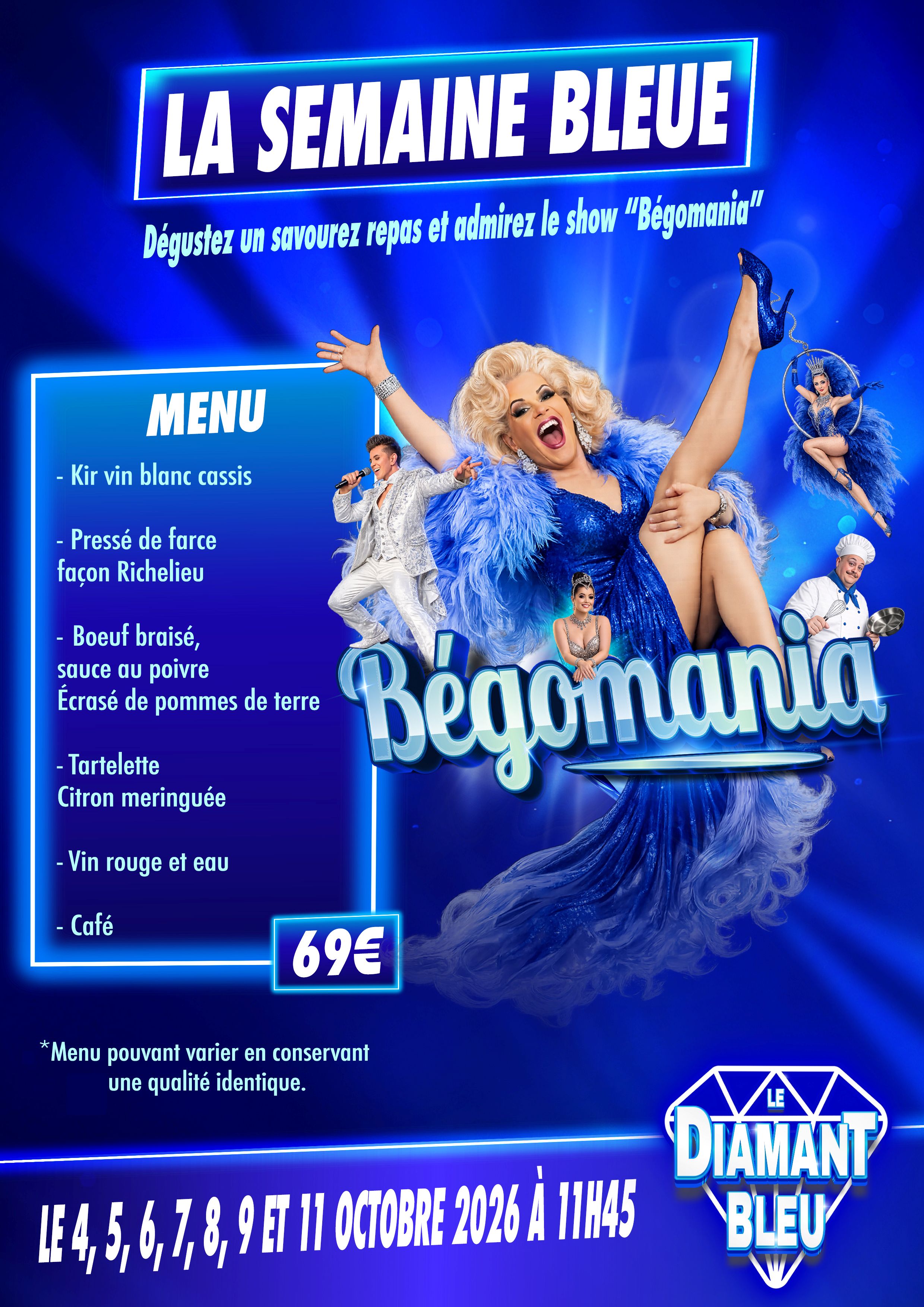 Cabaret DIAMANT BLEU Repas et Spectacle BEGOMANIA le dim. 04 oct. 2026 à 11h45