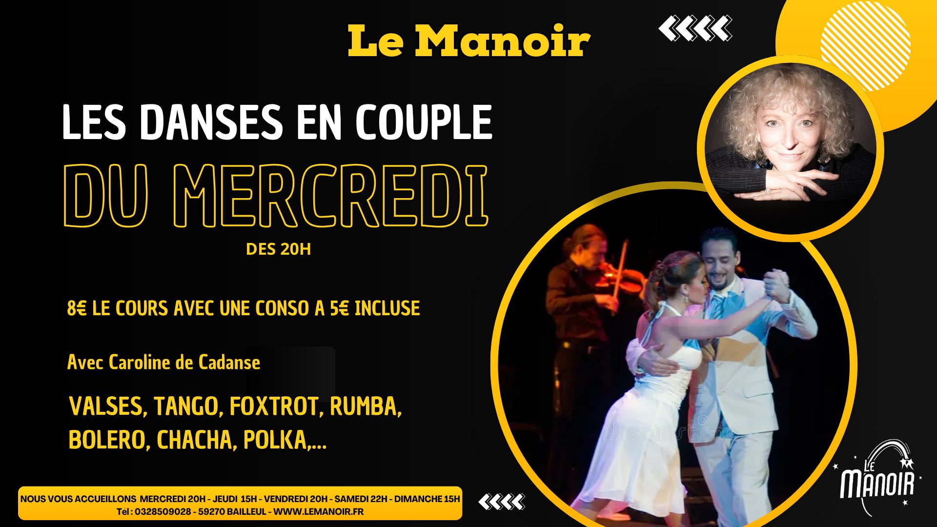 Cours de danses de salon au Manoir le mer. 18 juin 2025 à 20h00