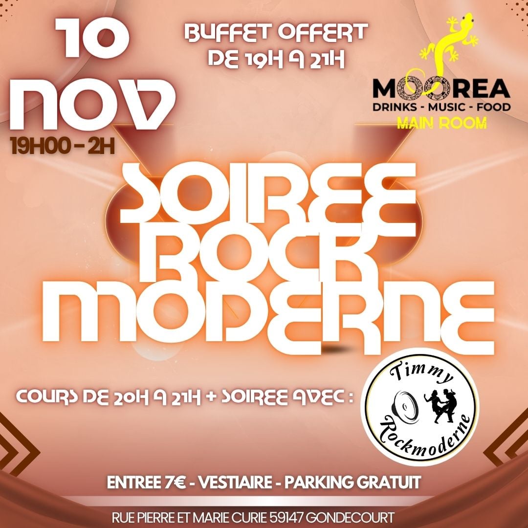 Cours et soirée Rock au Mooréa le lun. 10 nov. 2025 à 19h00