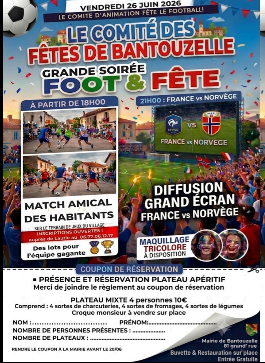 France Norvège sur Grand Écran à Bantouzelle le ven. 26 juin 2026 à 18h00