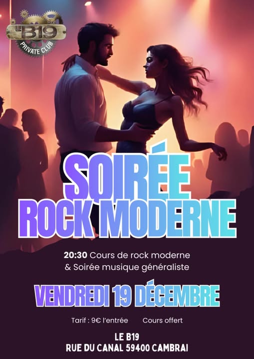 SOIRÉE ROCK MODERNE Au B19 CAMBRAI le ven. 19 déc. 2025 à 19h00